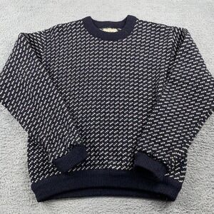 VTG LL Bean Sweater Mens Large Blue Birdseye Wool Rayon Norway Pullover Knit